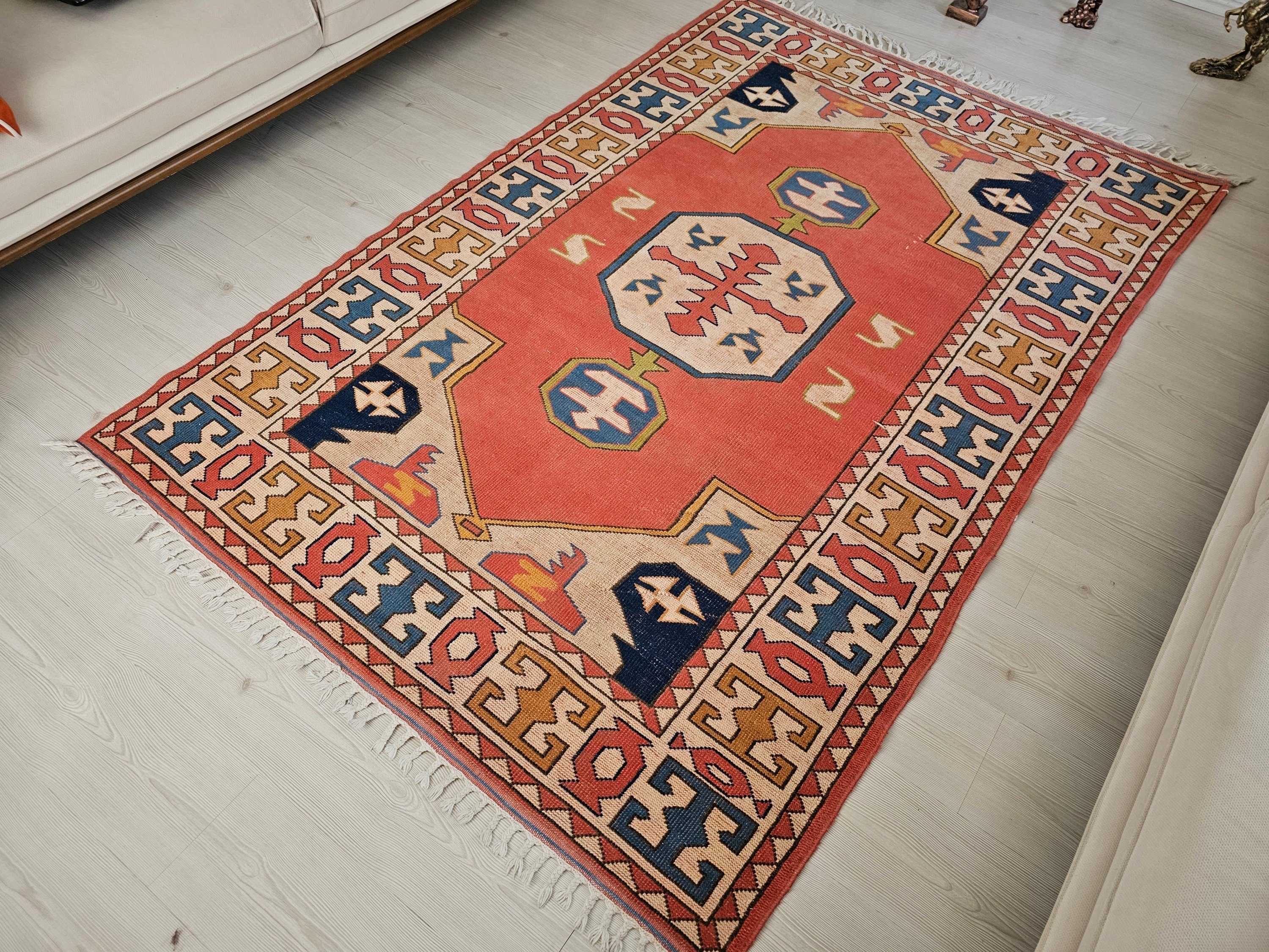 Handmade Wool Oushak Rug: 5x7.5 ft. Antique Turkish Area Rug