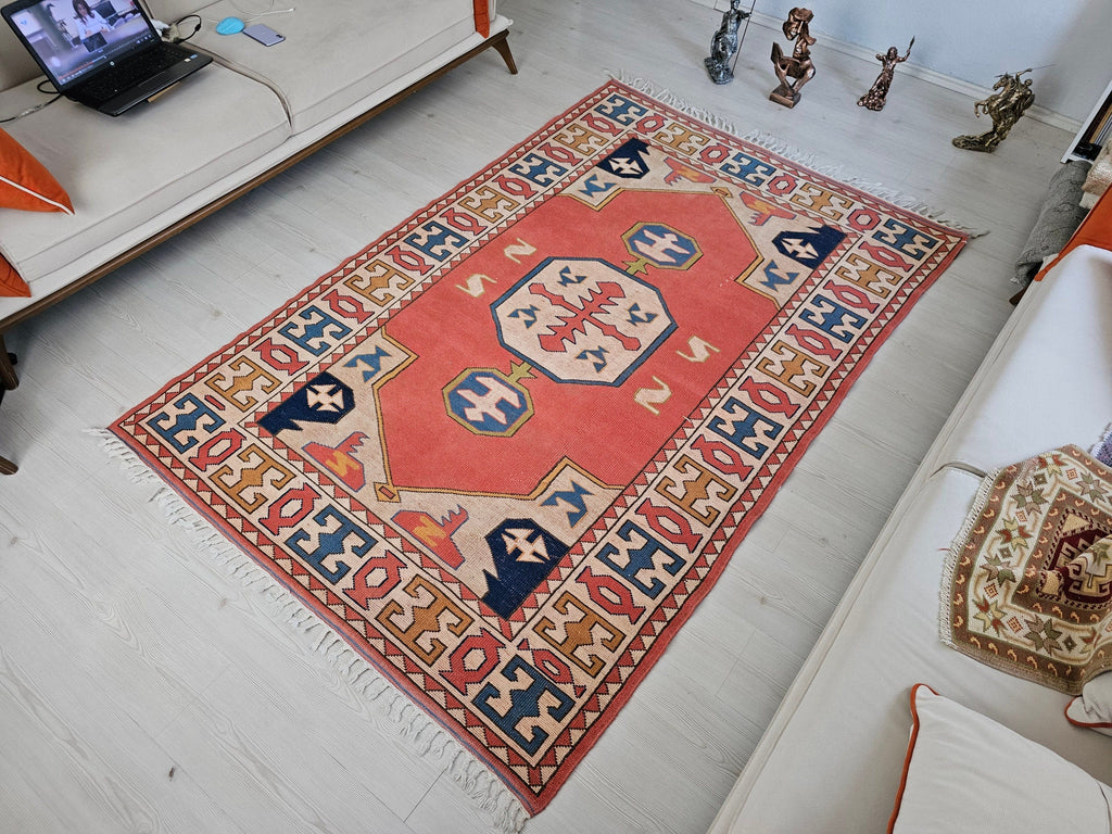 Handmade Wool Oushak Rug: 5x7.5 ft. Antique Turkish Area Rug