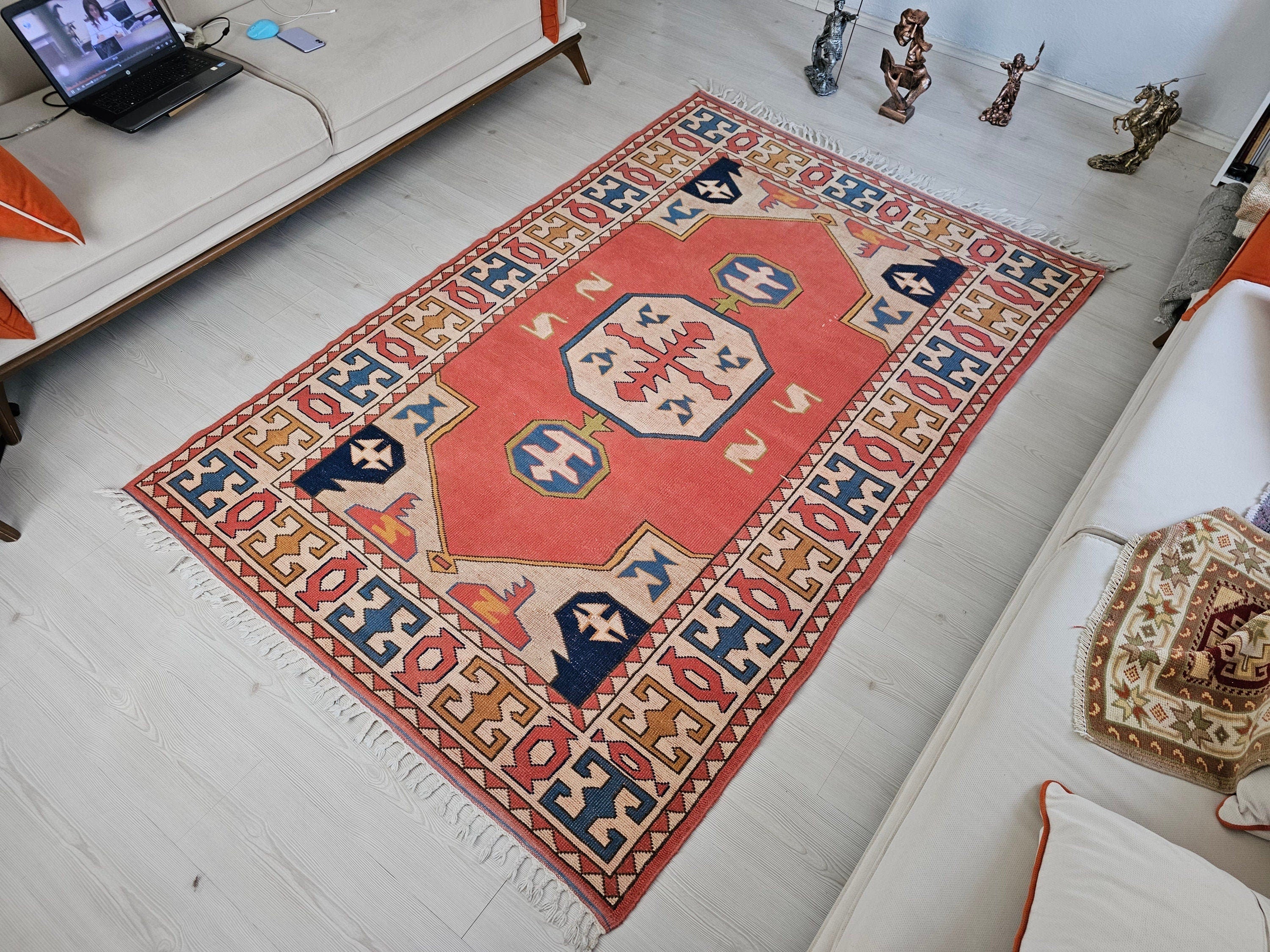 Handmade Wool Oushak Rug: 5x7.5 ft. Antique Turkish Area Rug