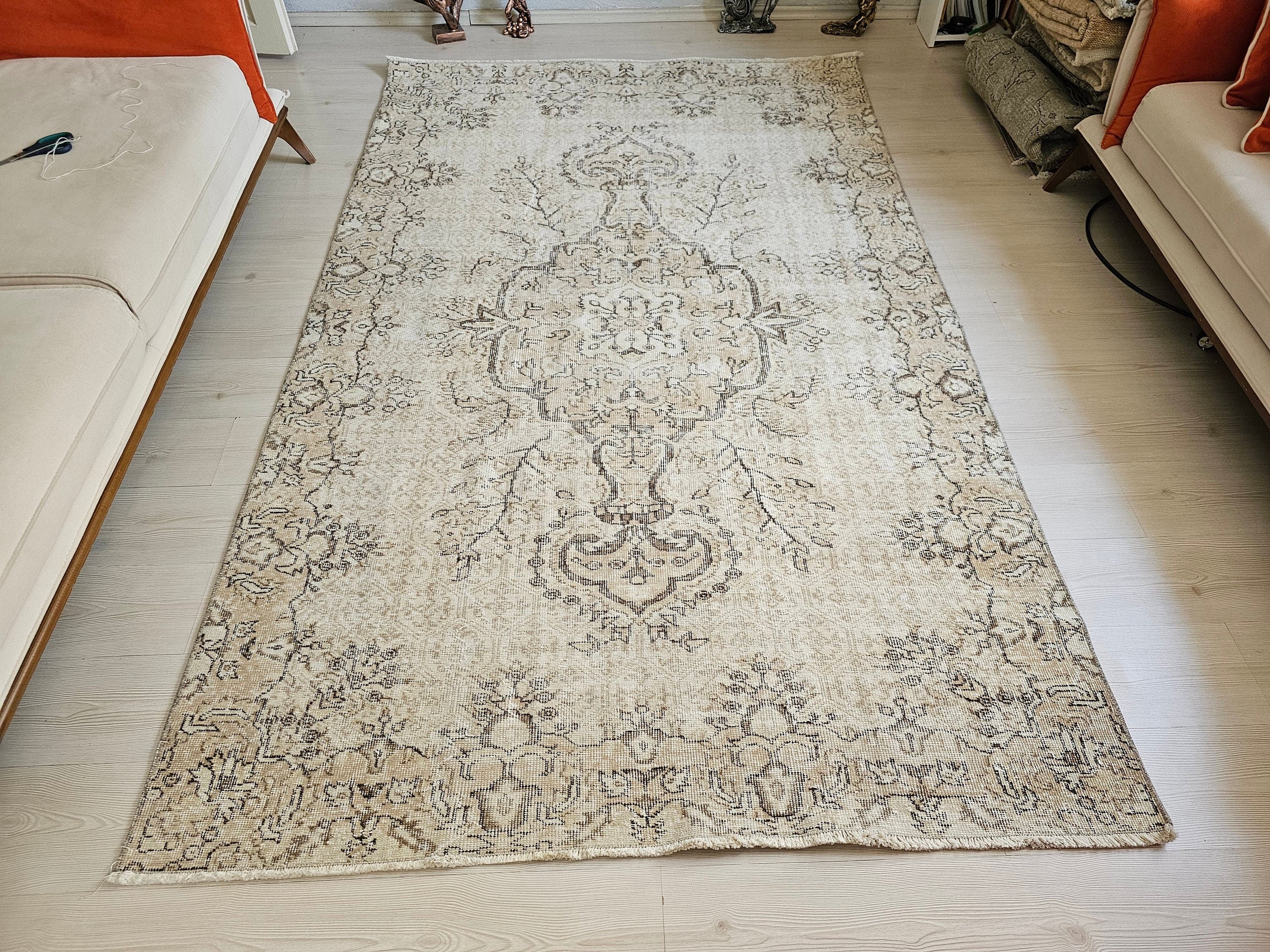 Muted Oushak Rug: 5.3x8.6 ft. Vintage Turkish Wool Area Rug