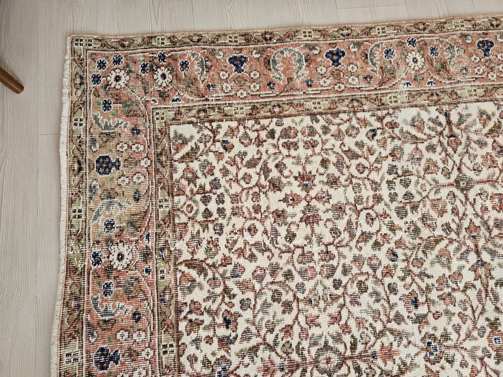 Hand Knotted Turkish Wool Rug: 6x9 Vintage Bohemian Oushak Carpet