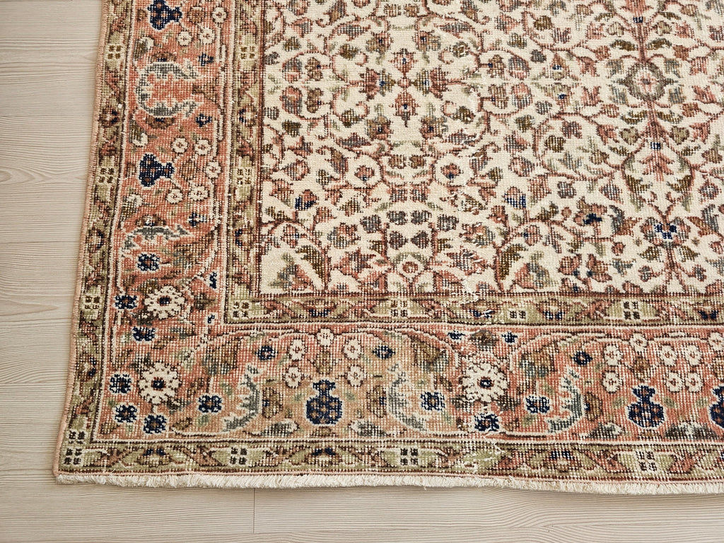 Hand Knotted Turkish Wool Rug: 6x9 Vintage Bohemian Oushak Carpet