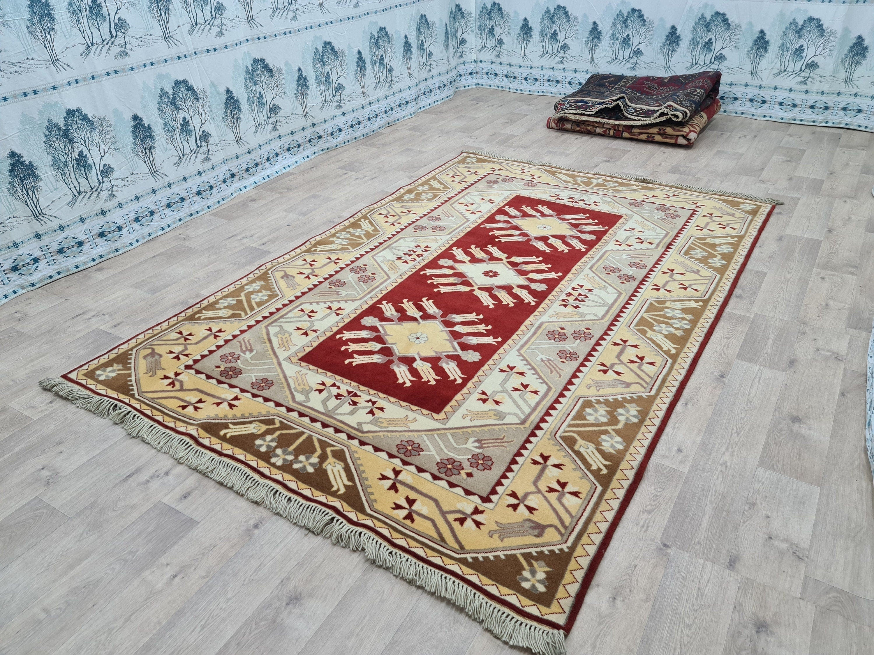 Hand Knotted Wool Oushak Rug: 6x9 Vintage Turkish Carpet