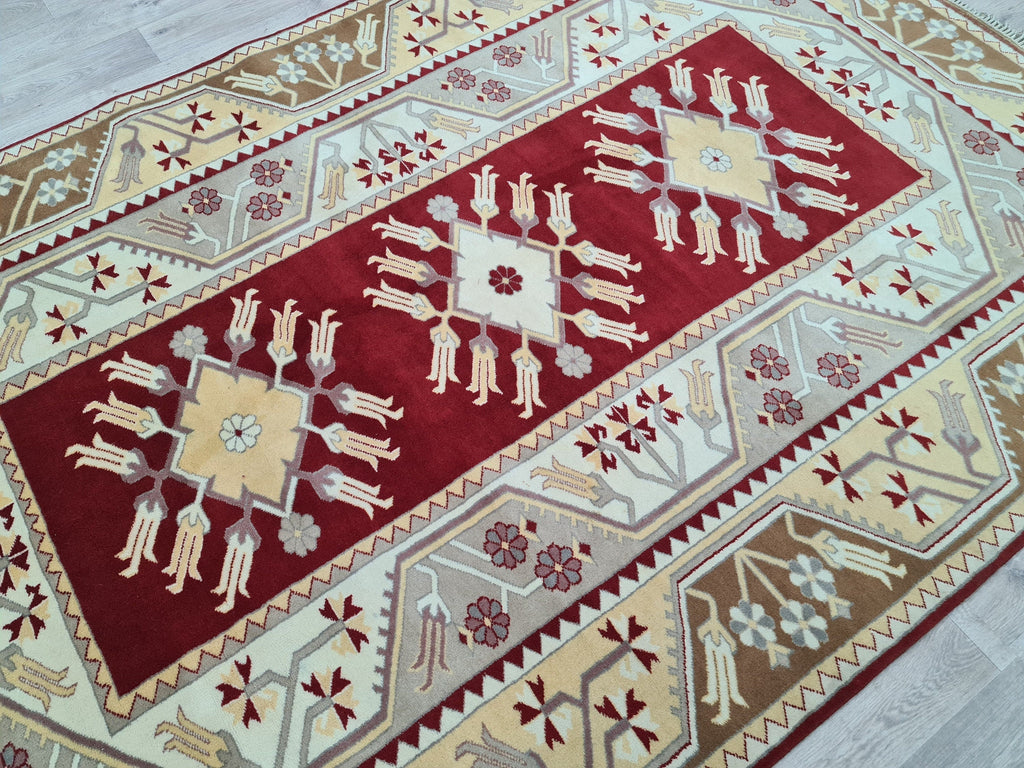 Hand Knotted Wool Oushak Rug: 6x9 Vintage Turkish Carpet