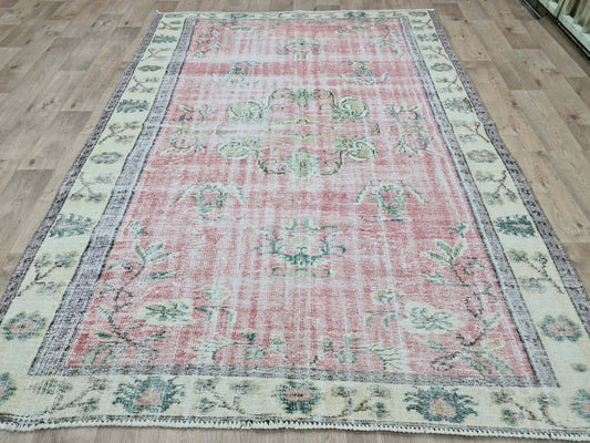 6x9 Pastel Color Vintage Turkish Rug for Under Dining Table or Under Bed