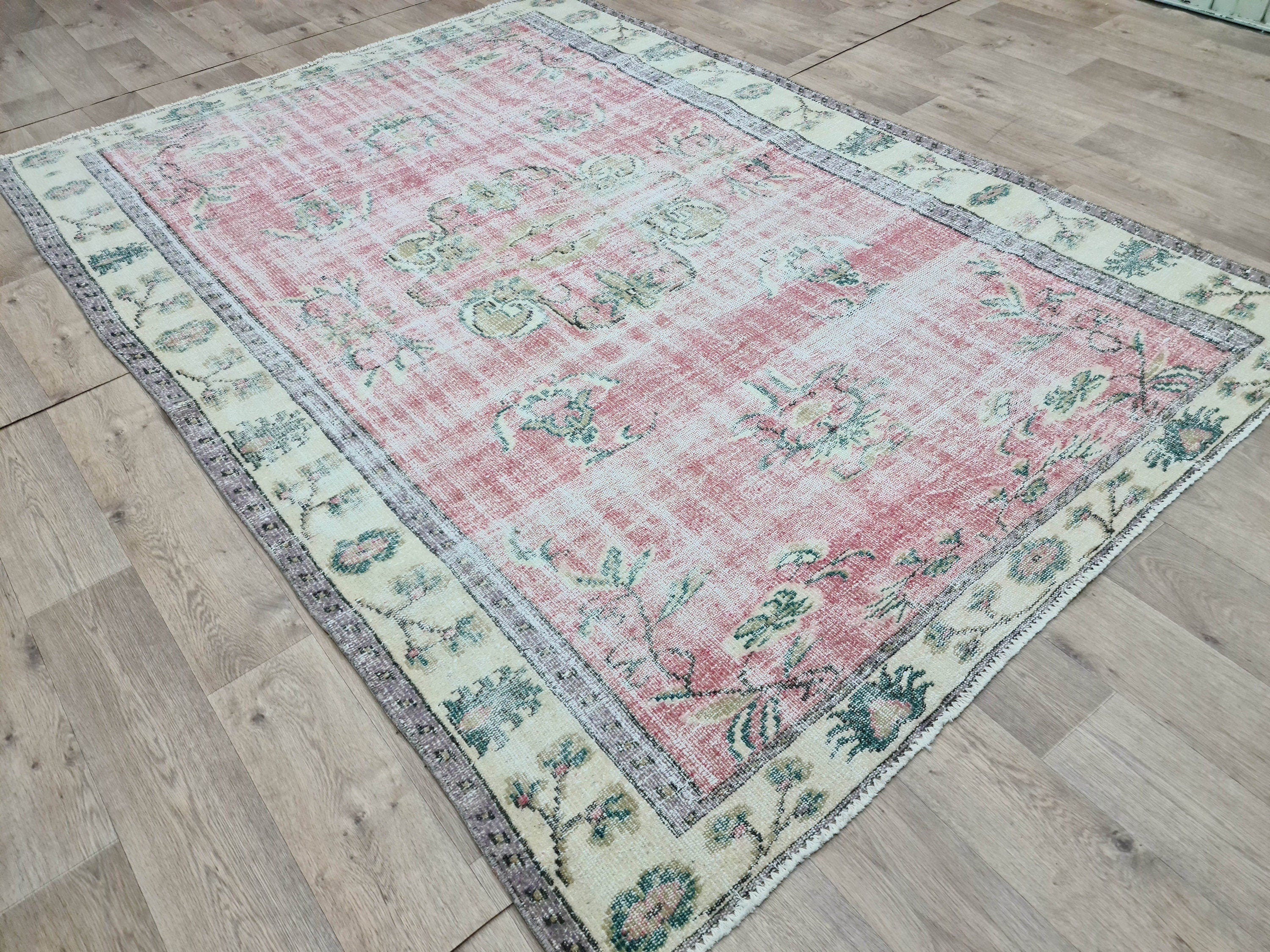 6x9 Pastel Color Vintage Turkish Rug for Under Dining Table or Under Bed