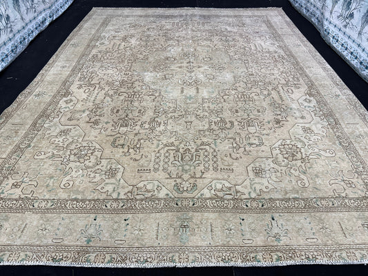 9x12 Large Neutral Oushak Rug / 9.35x12.60 feet / Hand Knotted Wool Turkish  Rug - Vintage Rug for Bedroom Aesthetic - Boho Area Rug