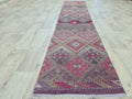 Hand Knotted Wool Herki Runner Rug: Vintage Turkish Hallway Rug