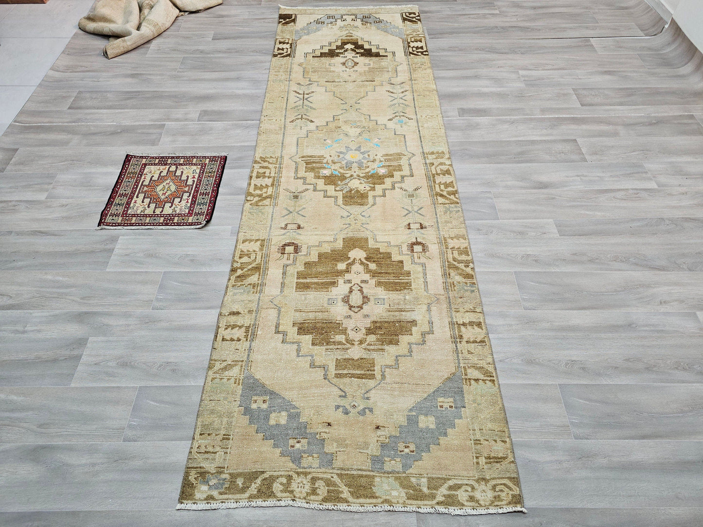 Turkish Runner - Distressed Runner - Muted Anatolian Runner - Earth tone Beige Brown Runner // 3.40x11.20 feet