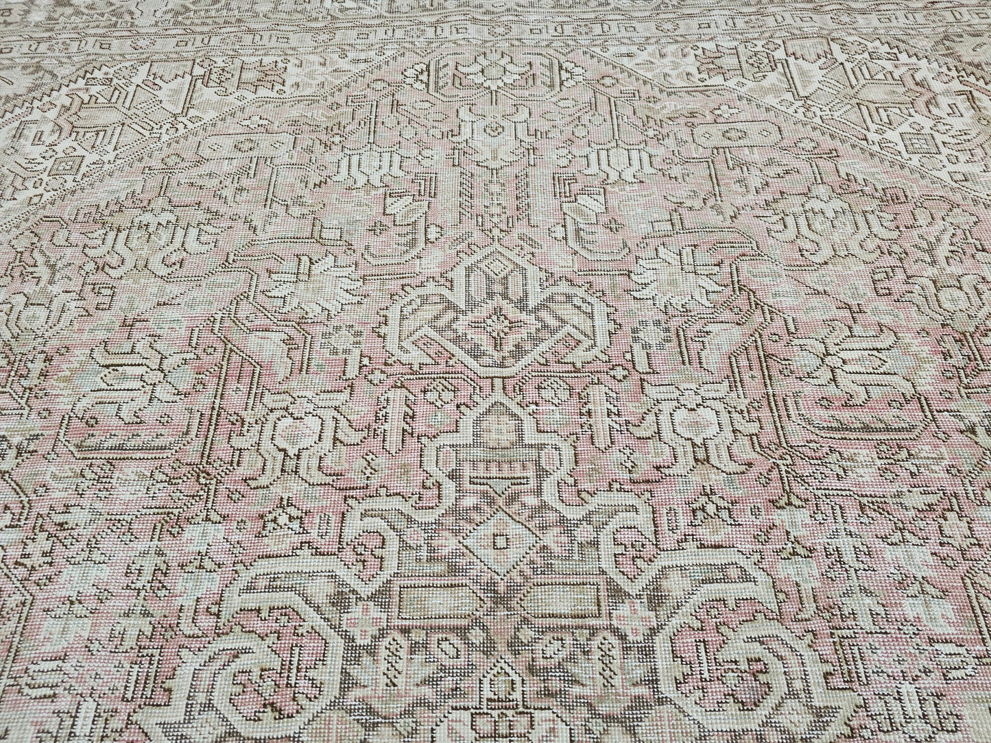 10x12 Pink Heriz Rug - Blush Vintage Area Rug - Hand Knotted Wool Geometric Rug - Handmade Oriental Carpet //9.75x12.40 feet