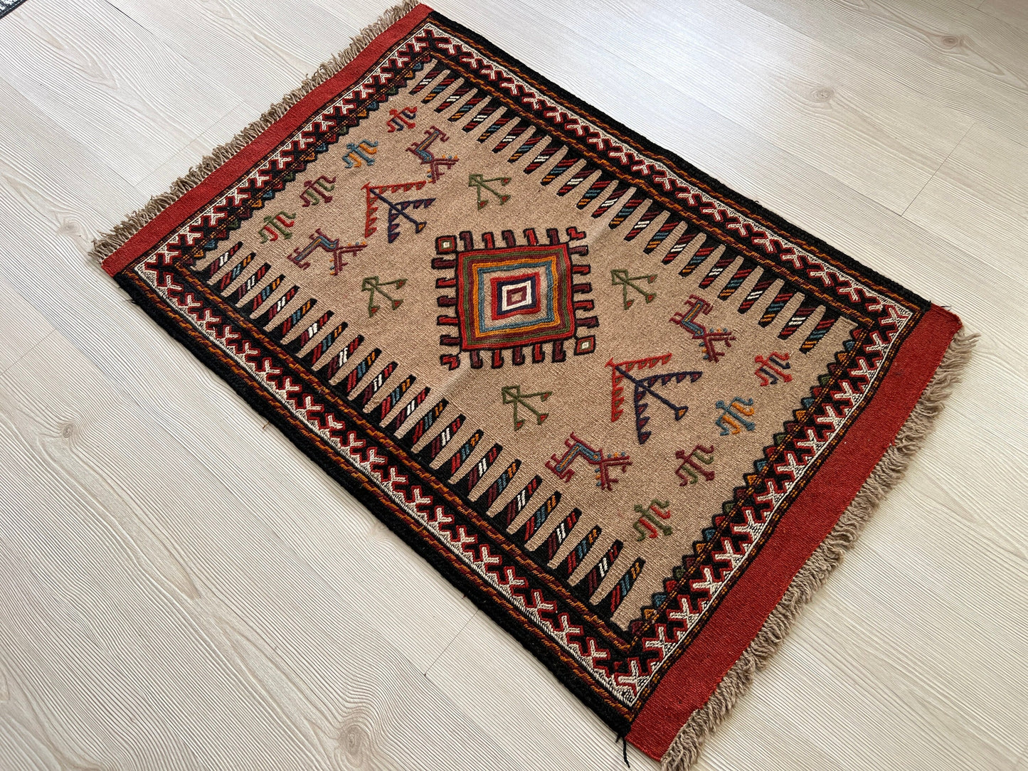 2x3 Mini Vintage Turkish Doormat - Small Wool Oushak Rug for Bathroom