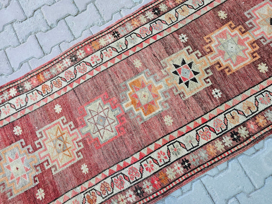 3x12 feet Vintage Turkish Runner - Hand Knootted Wool Oushak Runner - Pastel Color Runner - Traditional Runner - Rustic Decor Runner