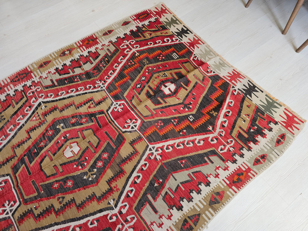 5x11 ft Vintage Turkish Kilim Rug: Handmade Wool Oushak Rug