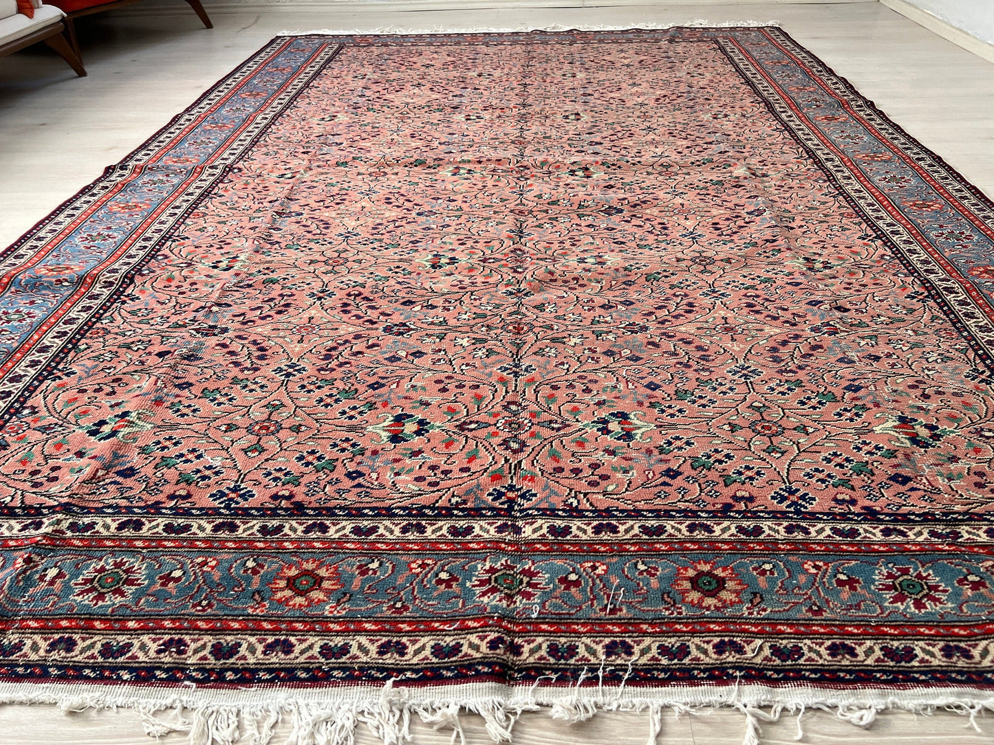 7x10  Vintage Turkish Rug - Hand knotted Floral Design Oushak Rug - Authentic Oriental Anatolian Carpet