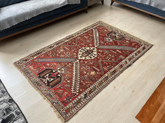 Cecim Soumak Rug / 4x6.30 feet / Handmade Decorative Rug, High Quality Clean Vintage Rug, Ethnic Rug