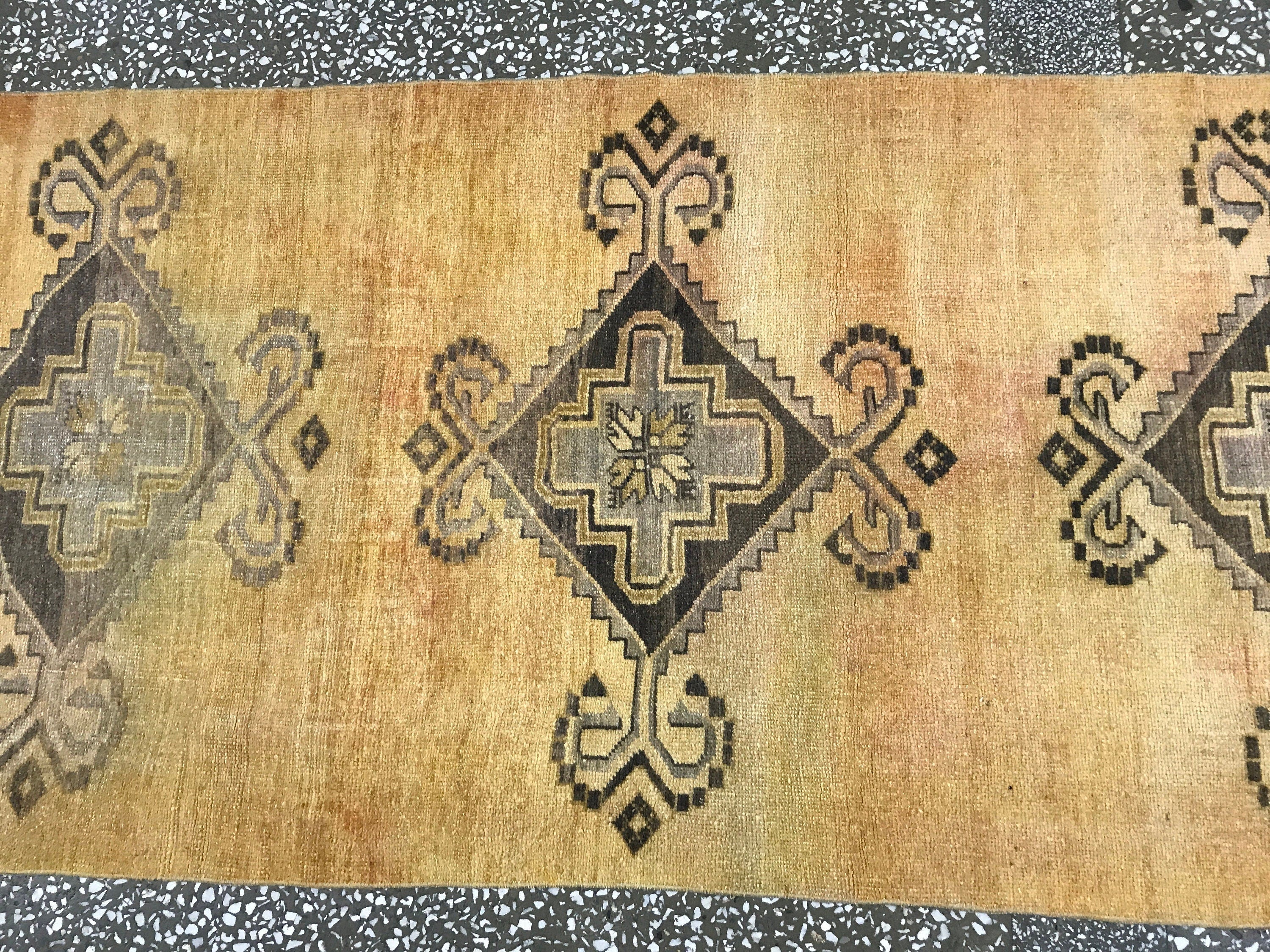 Hand Knotted Wool Vintage Runner Rug 3.3 x 14 Feet for Hallway Kitchen Corridor