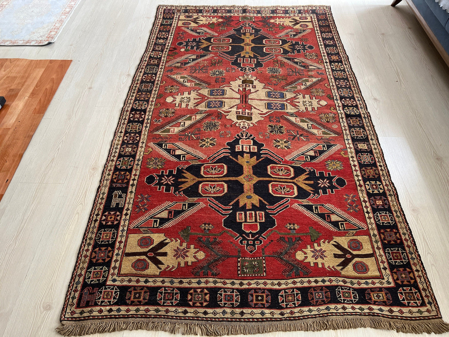 1930's Antique Caucasian Soumak Rug 4x7 - Traditional Wool Soumak Kelim Teppich