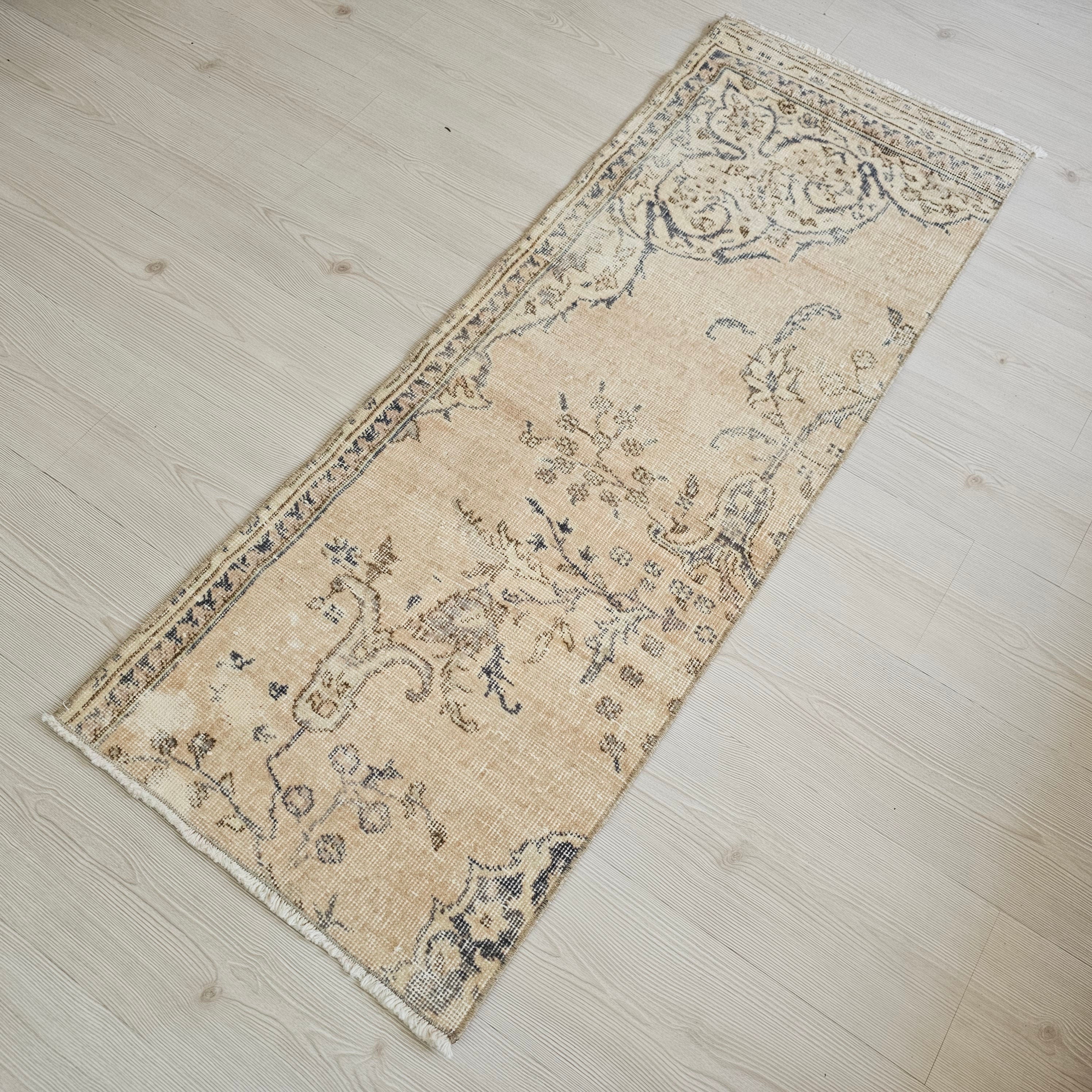 Faded Wool Turkish Runner Rug: Short Vintage Style (2x5)