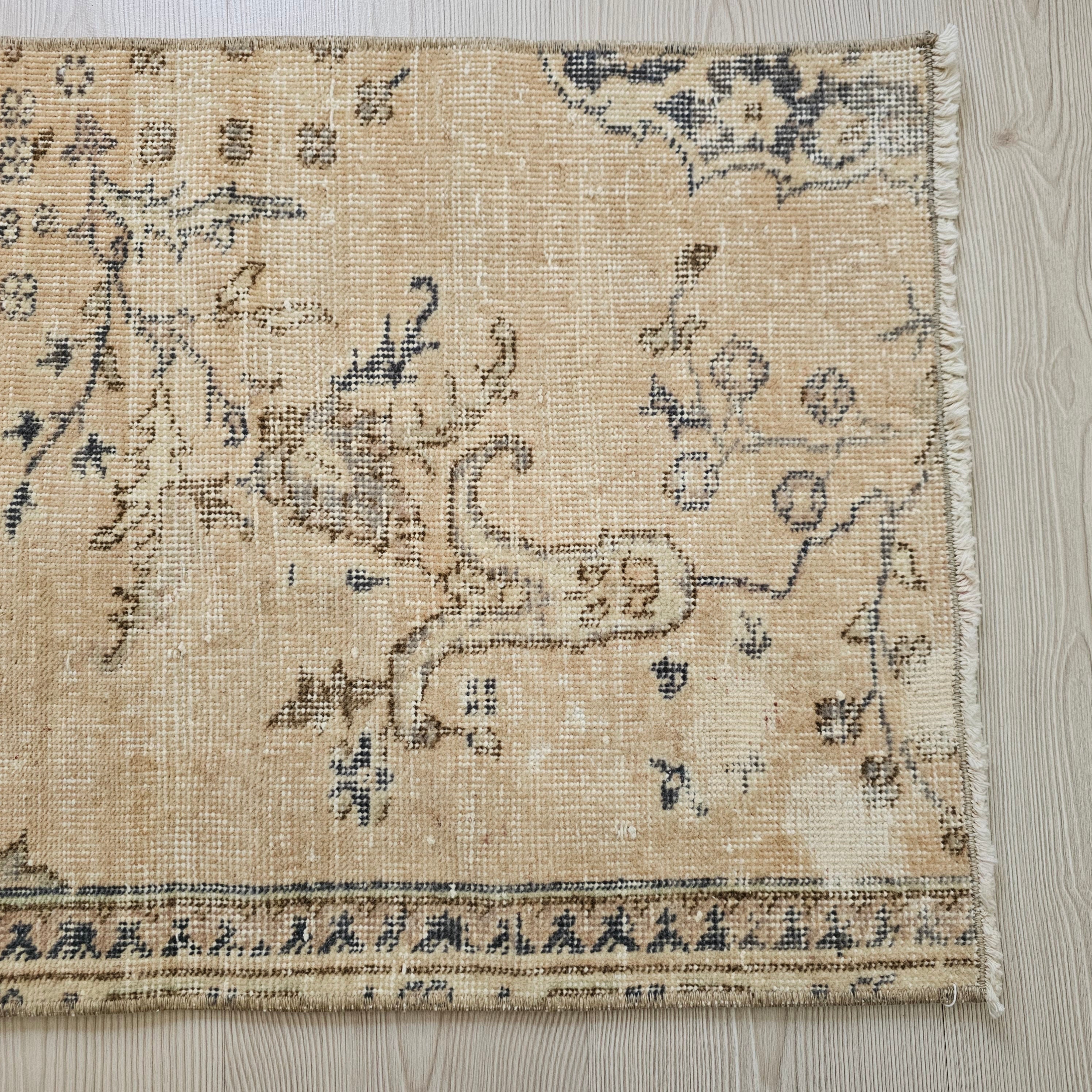 Faded Wool Turkish Runner Rug: Short Vintage Style (2x5)