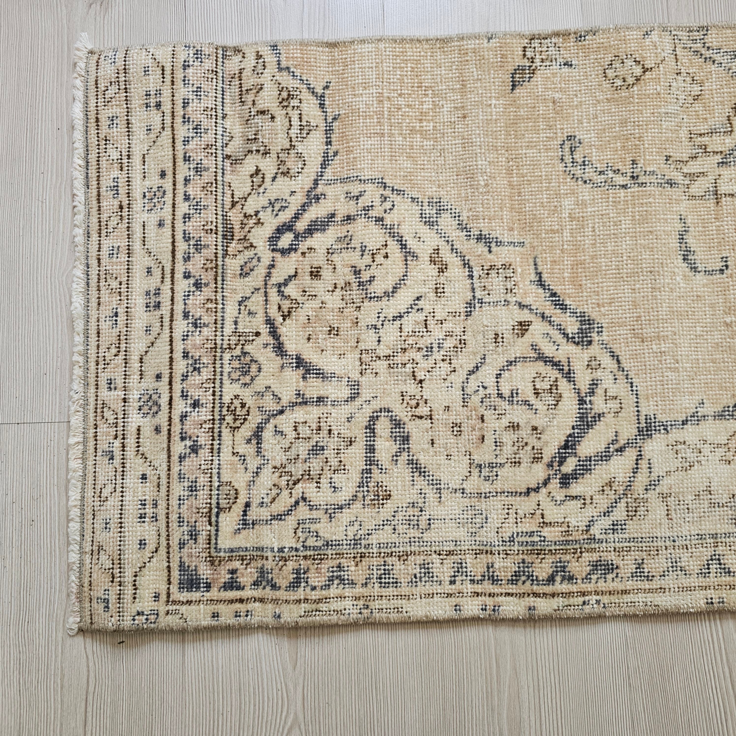 Faded Wool Turkish Runner Rug: Short Vintage Style (2x5)