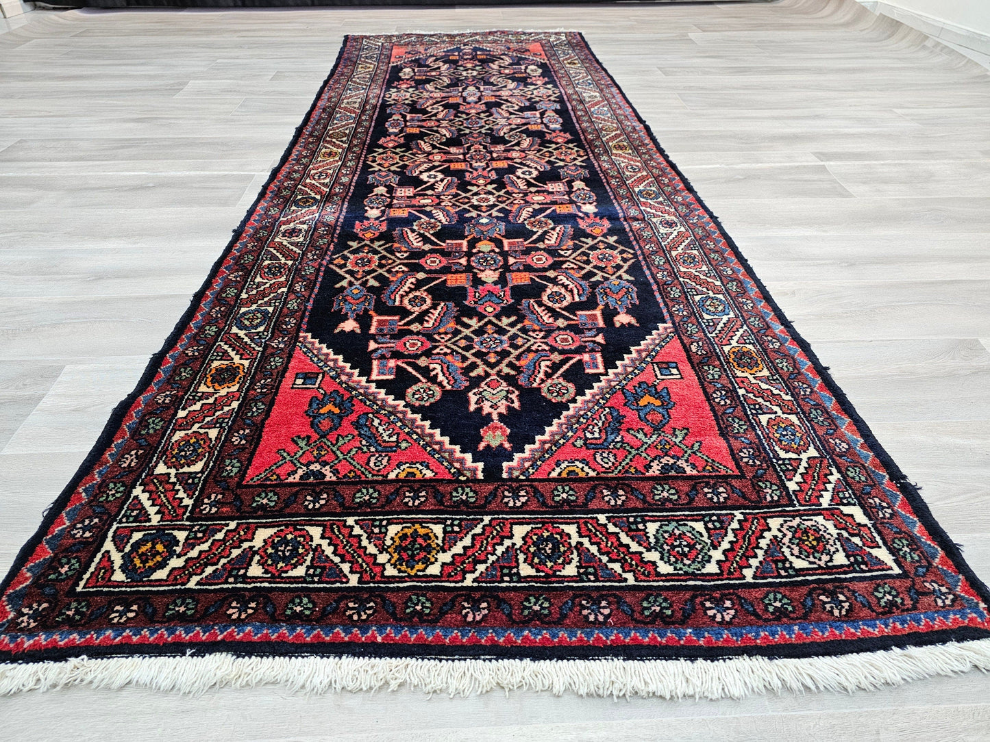 3.60x10.25 feet Antique Wool Anatolian Runner for Hallway and Kitchen - Hand Knotted High Quality Persian Design Geometric Runner Rug