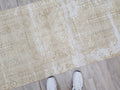 Hand Knotted Wool Runner Rug: Neutral Beige Turkish Oushak, 3x11