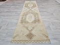 Neutral Turkish Oushak Runner Rug: Hand-Knotted Wool Boho Decor (3x11.5 ft)