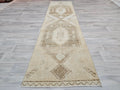 Neutral Turkish Oushak Runner Rug: Hand-Knotted Wool Boho Decor (3x11.5 ft)