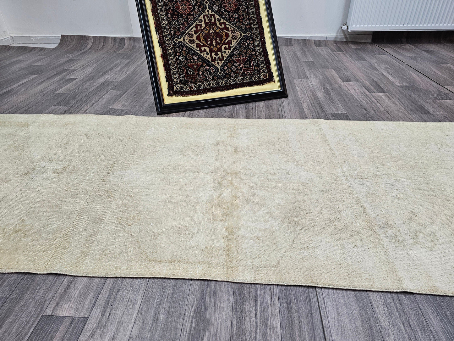 3x12 feet Neutral Vintage Oushak Runner - Hand Knotted Faded Wool Runner - Aesthetic Anatolian Runner for Hallway and Aisle Runner rug