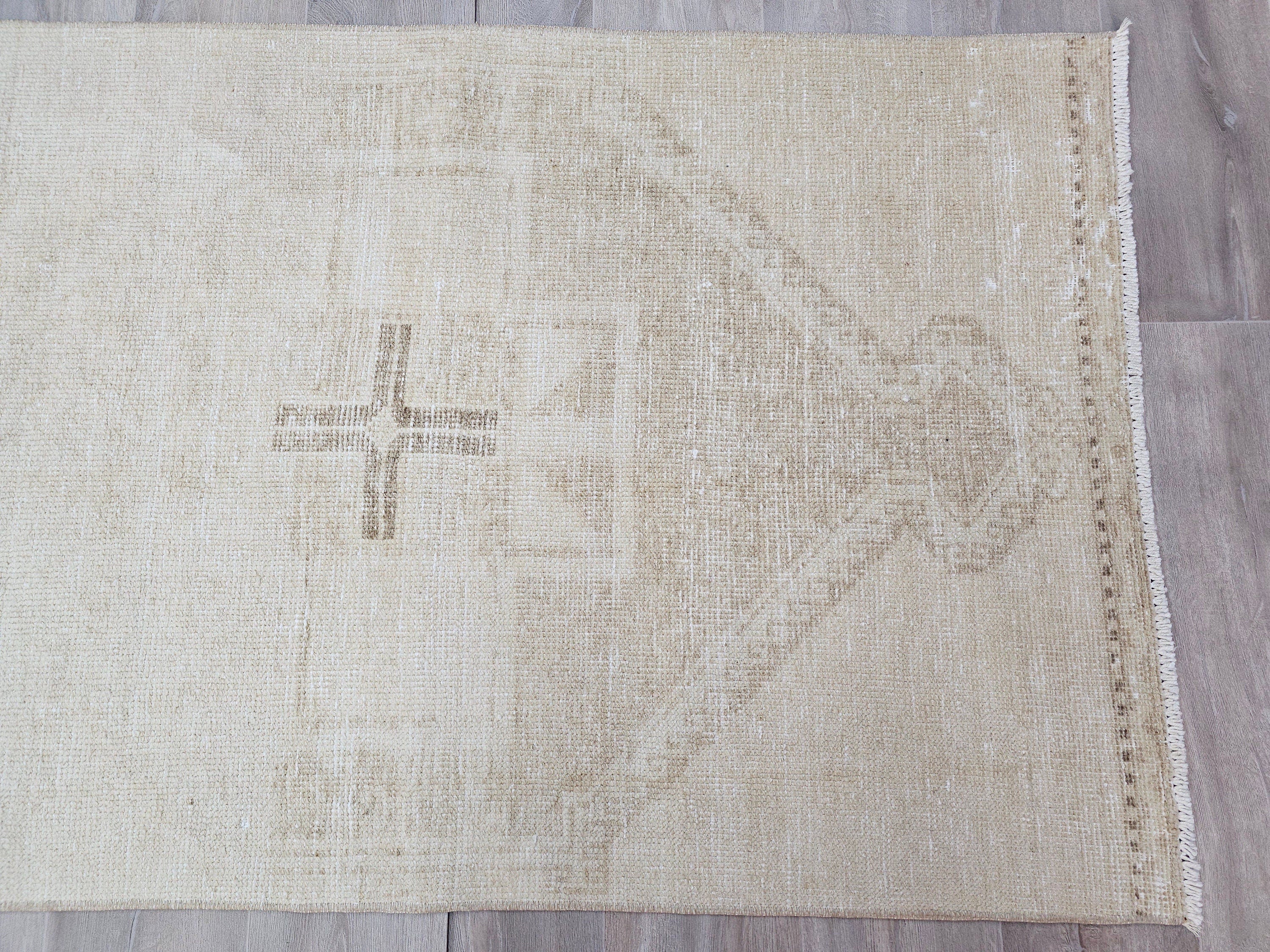 Hand Knotted Wool Oushak Runner Rug: 3x12 Neutral Turkish Rug