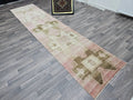 Handmade Wool Turkish Runner Rug: 3x13 Pink Vintage Oushak Design