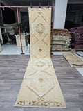 Neutral Oushak Runner: Hand Knotted Wool Turkish Rug (3x14)