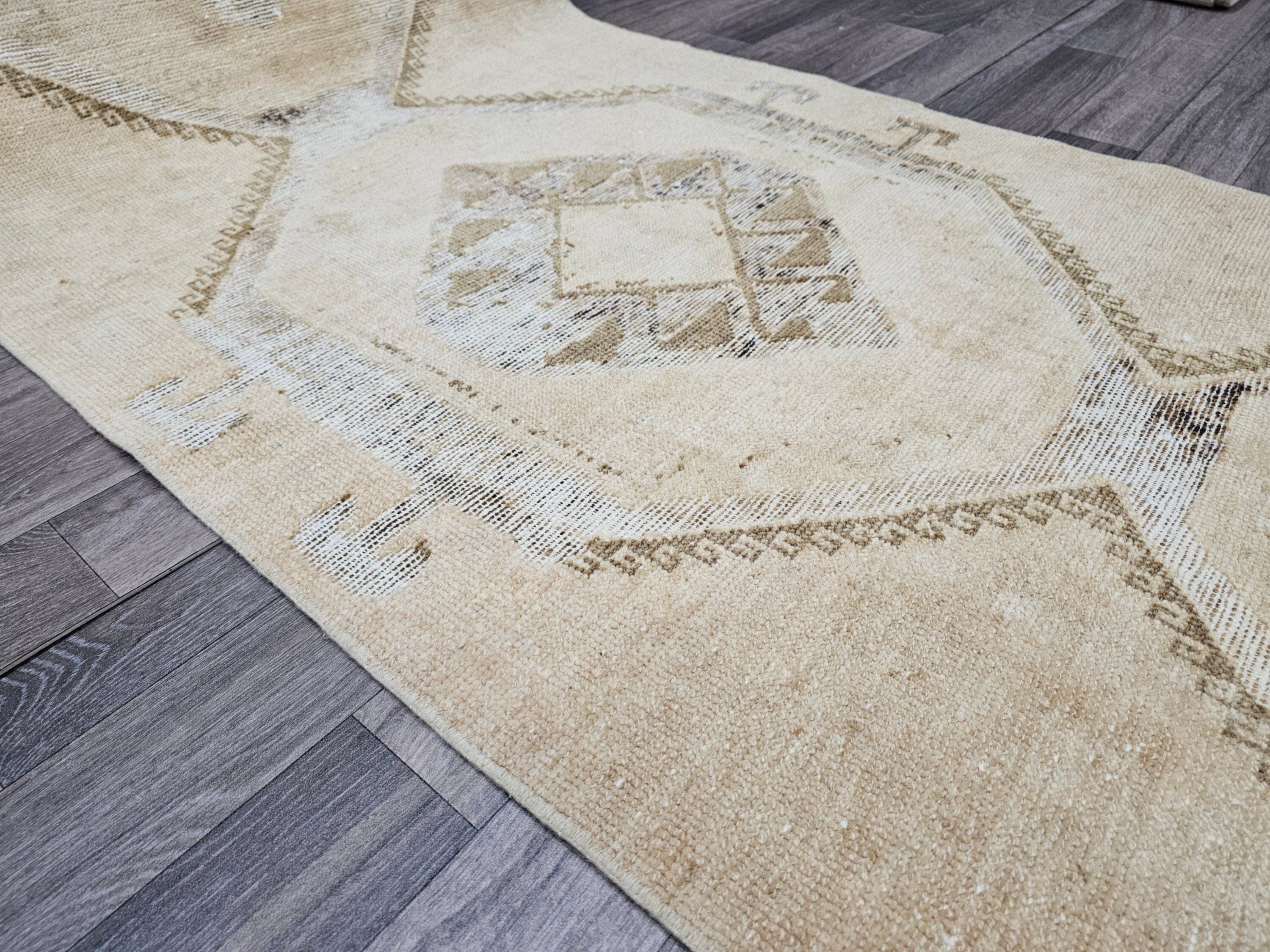 Neutral Oushak Runner: Hand Knotted Wool Turkish Rug (3x14)