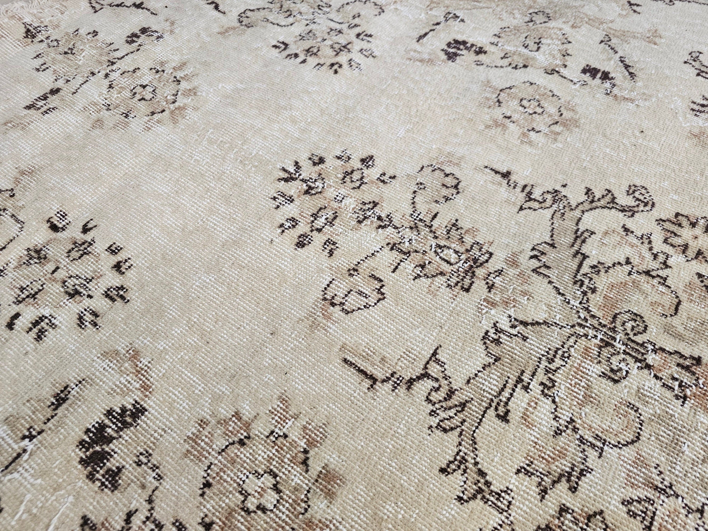 5x8 Handmade Neutral Floral Design Wool Turkish Area Rug  //5.10x7.80 feet