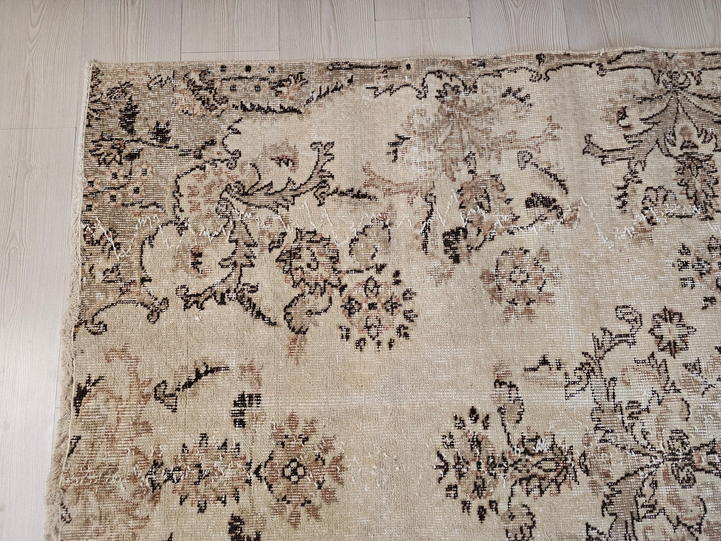 5x8 Handmade Neutral Floral Design Wool Turkish Area Rug  //5.10x7.80 feet