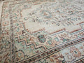 6x9 Antique Turkish Wool Rug: Handmade Geometric Carpet