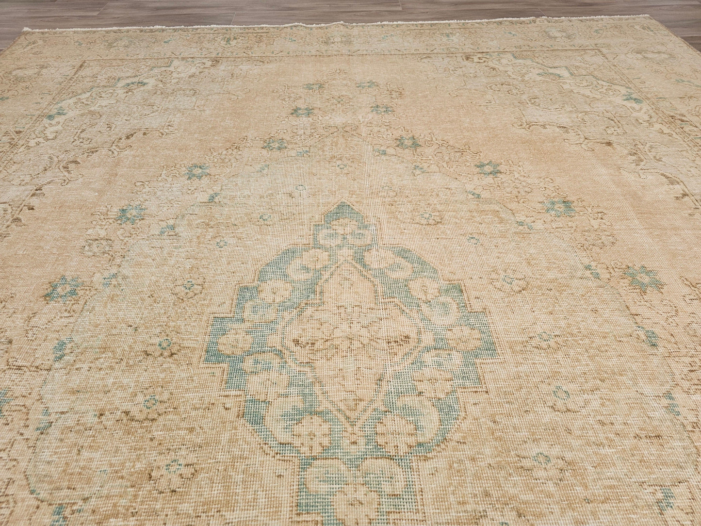 9x12 Faded Turkish Area Rug/ Neutral Vintage Rug/ Distressed Oushak Rug/ Oriental Carpet/ Antique Rug/ Natural Wool Rug /9.50x12 feet