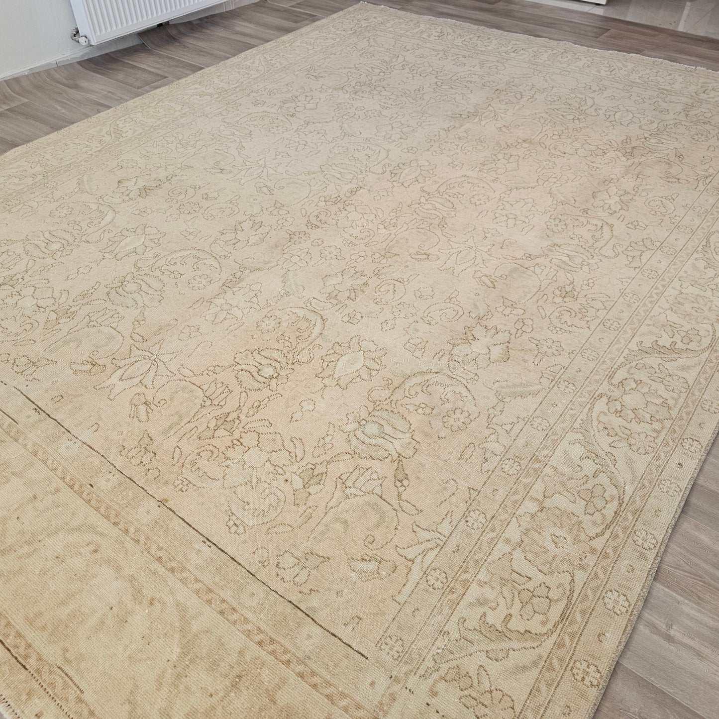 9x12 Floral Design Neutral Area Rug - Tan Color Rug - Natural Organic Wool Rug - Handmade Carpet - Extra Large Muted Turkish Area Rug