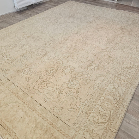 9x12 Floral Design Neutral Area Rug - Tan Color Rug - Natural Organic Wool Rug - Handmade Carpet - Extra Large Muted Turkish Area Rug