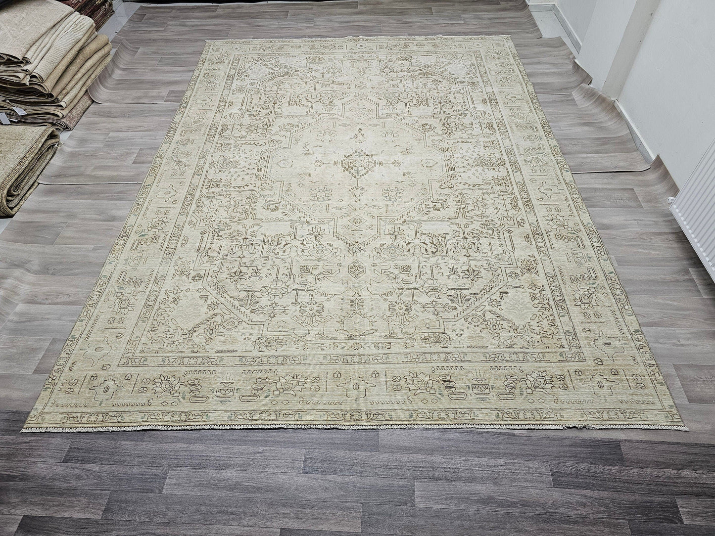 9x12 Neutral Turkish Area Rug / Hand Knotted Oushak Rug 9x12 / Muted Oriental  Carpet / Faded Wool Rug