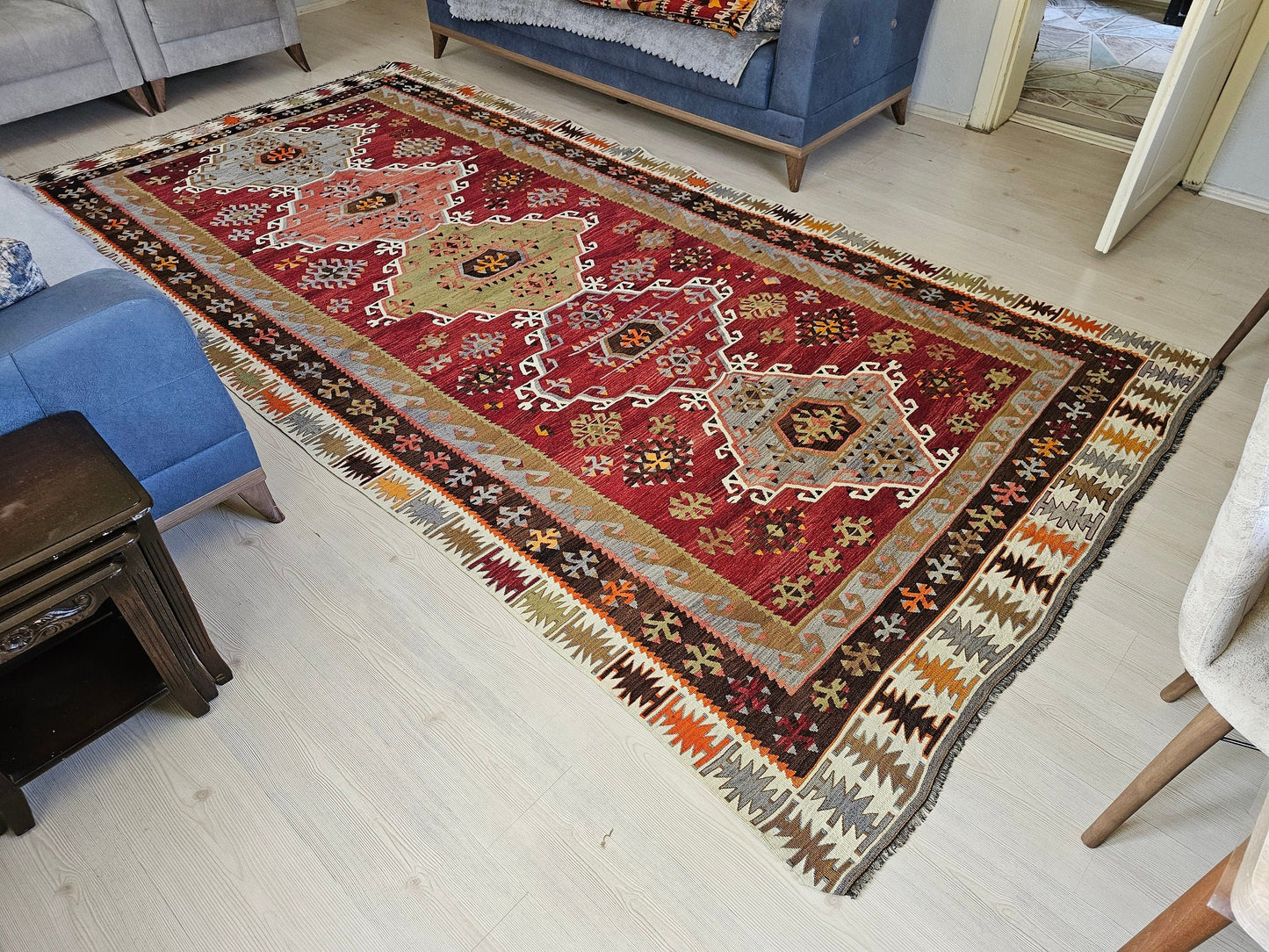 Traditional Vintage Kilim Rug for Office and Lounge Room / 6.30x12.35 feet