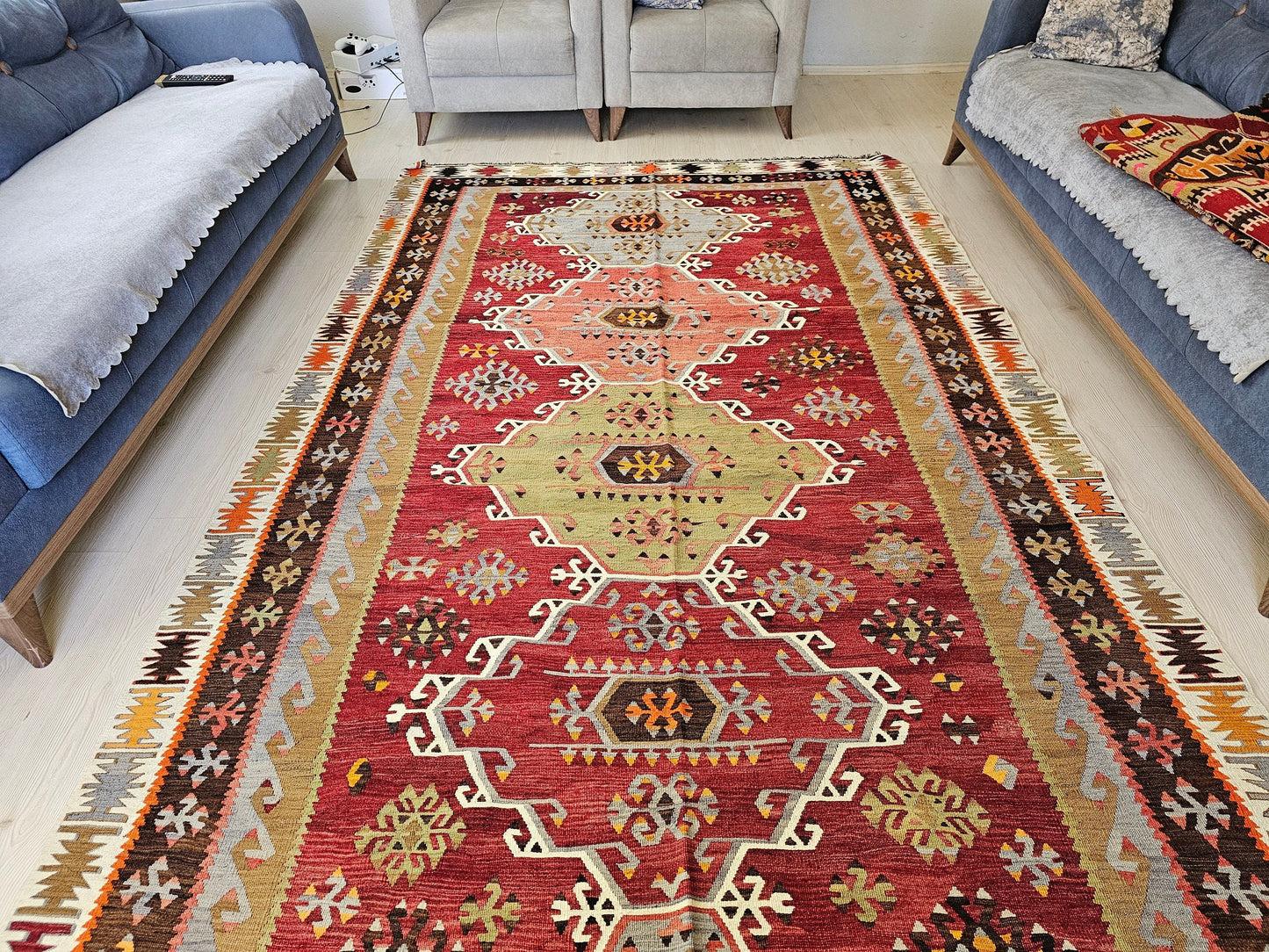 Traditional Vintage Kilim Rug for Office and Lounge Room / 6.30x12.35 feet