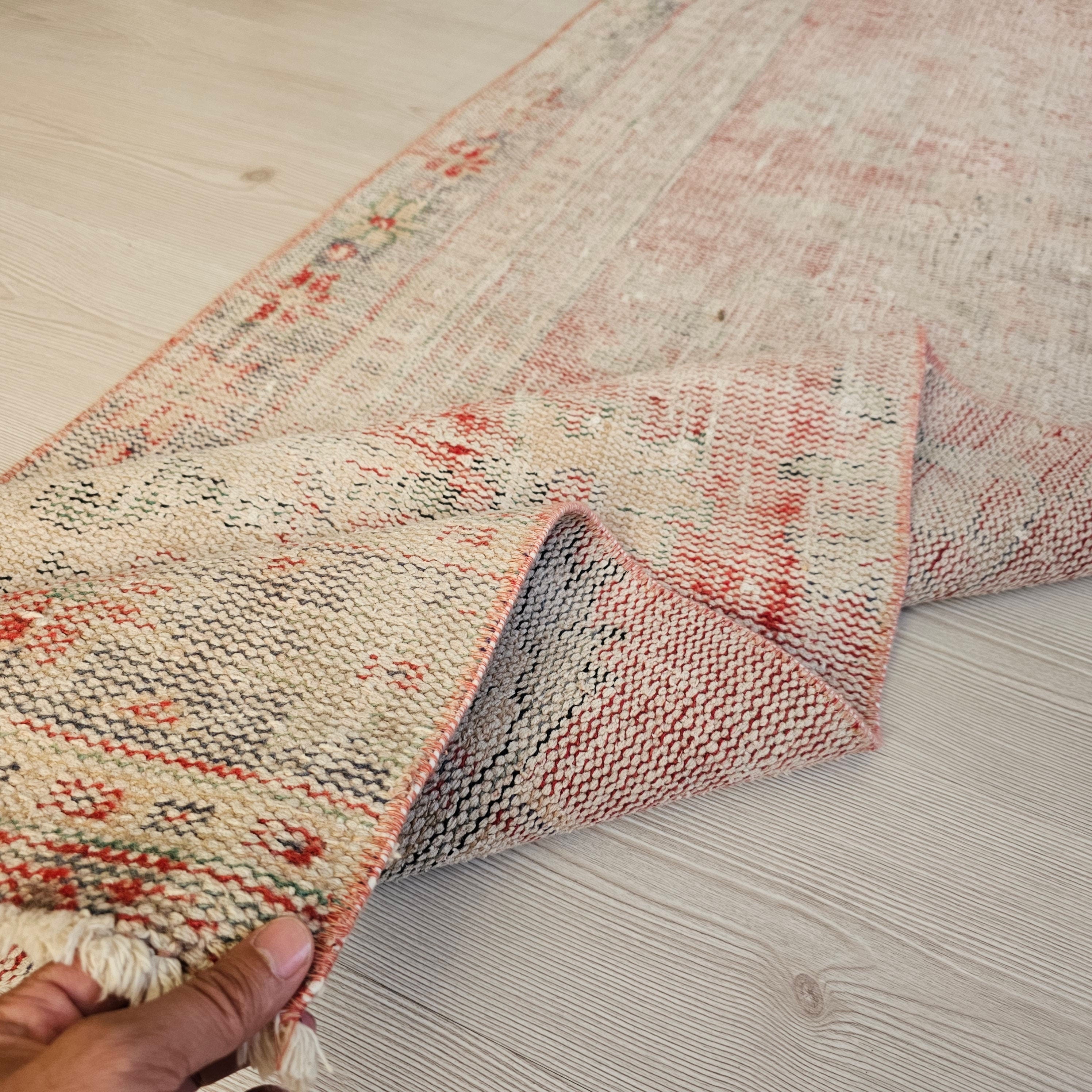 2x9 Vintage Turkish Runner Rug: Muted pastel Color Handwoven Wool Oushak Runner, 9 feet Faded Hallway Rug