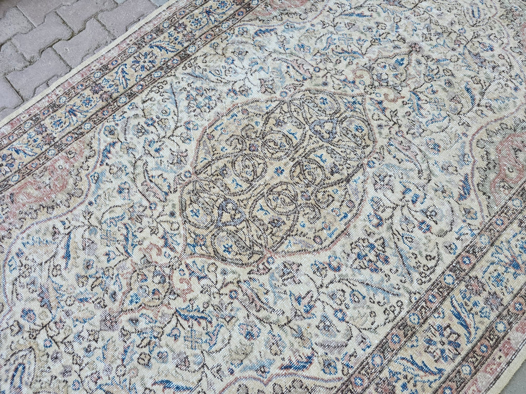 5x8 Turkish Oushak Rug: Faded Vintage Wool Area Rug