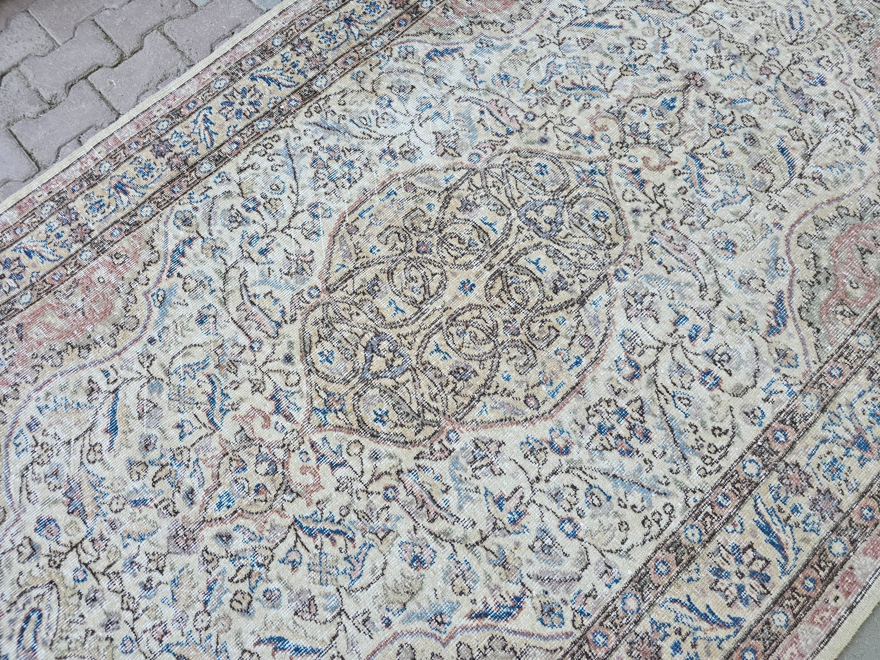 5x8 Turkish Oushak Rug: Faded Vintage Wool Area Rug