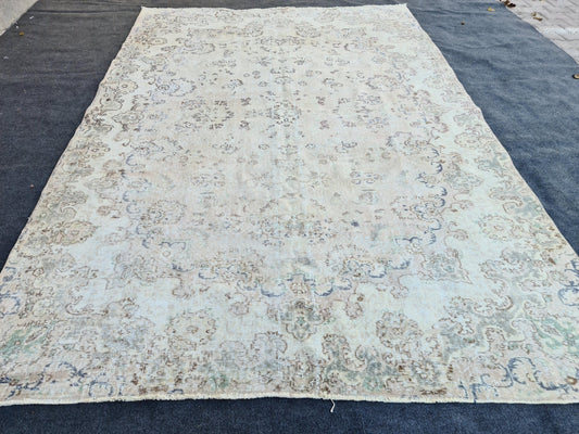 7x10 Turkish Area Rug - Hand Knotted Vintage Rug - Oushak Rug for Bedroom and Office - Wool Area Rug - Rustic Decor Area Rug - Muted Rug