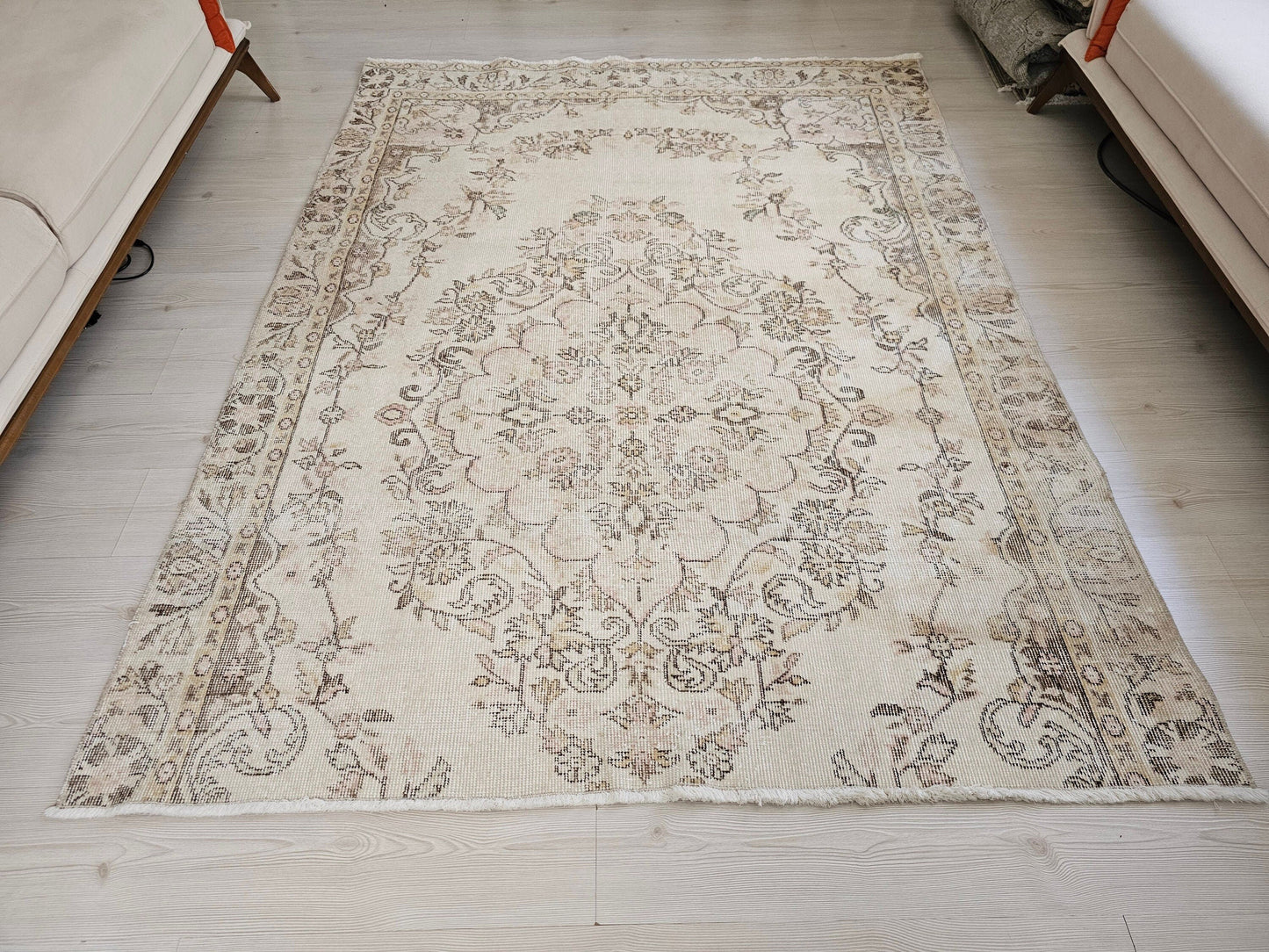 5.50x7.30 feet Neutral Vintage Turkish Rug