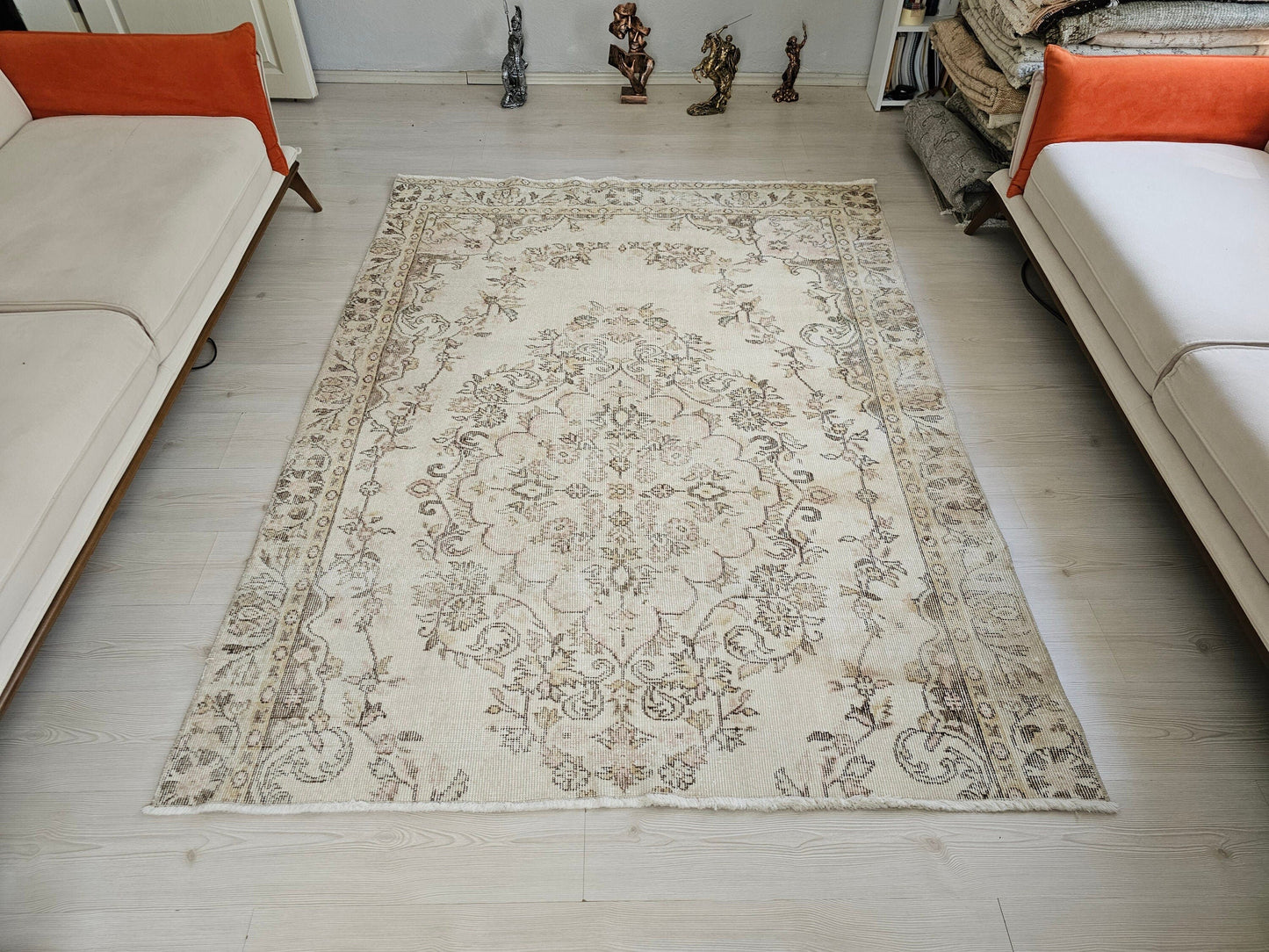 5.50x7.30 feet Neutral Vintage Turkish Rug