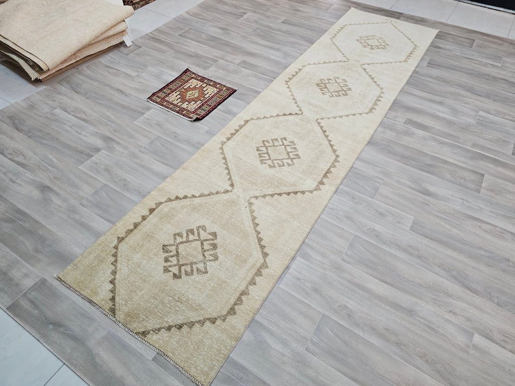 Vintage Turkish Oushak Runner: Hand Knotted Wool, Earth Tone (3.10x12.60 feet)