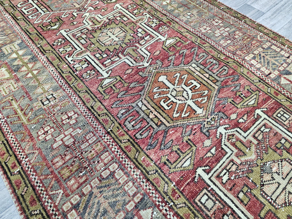 Hand Knotted Wool Heriz Runner Rug: Long Persian Hallway Carpet